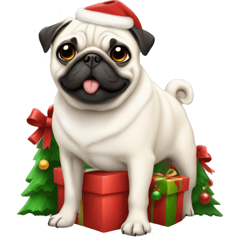 White pug Christmas  emoji