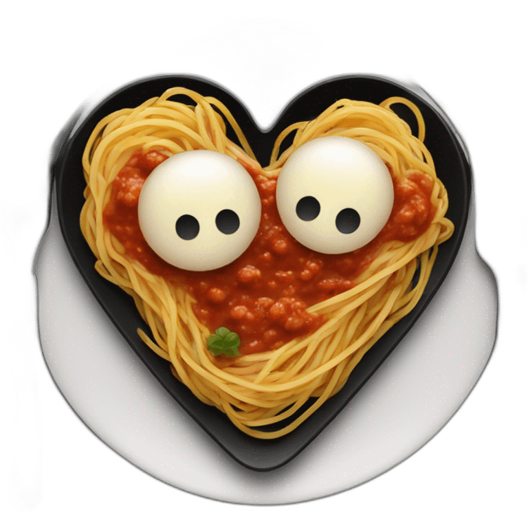 Spaghetti and sauce on black plate heart emoji