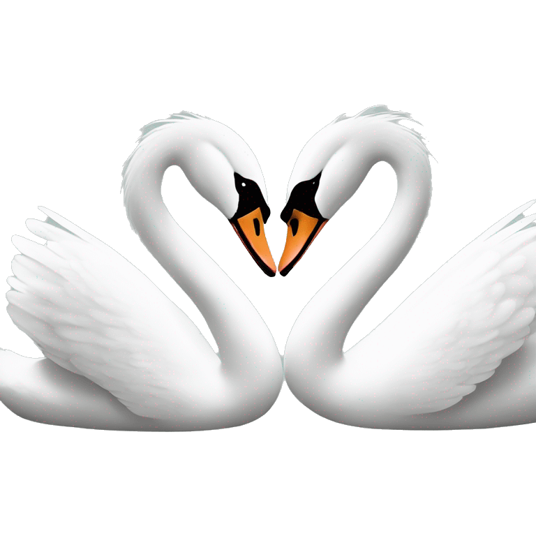 Create an image of two swans facing each other with their necks curved to form a heart shape. The swans should be positioned so that their beaks meet at the center of the heart, symbolizing love and unity.  emoji