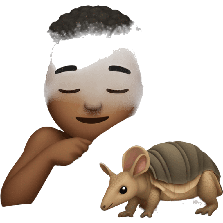 Boy in bed sleeping with an armadillo  emoji