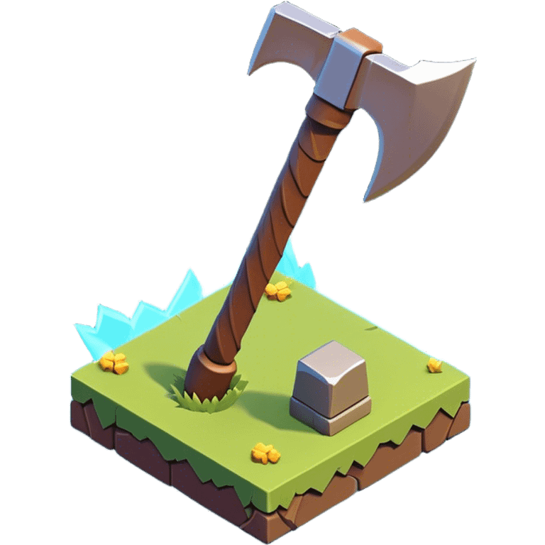 Clash of Clans aesthetic: Cinematic Playful Pixel 3D isometric Pickaxe Emoji, rendered in a 3D vector-style similar to standard emojis with minimal shading and bold, simplified shapes. A compact, distinct form with signature details, softly glowing with a pixelated adventure charm. Simplified yet unmistakably iconic, highly detailed and consistent, glowing with a soft radiance and high shine. Stylized with a touch of classic pixel-art charm and a soft glowing outline, capturing the essence of a beloved gaming relic with a friendly, playful manner! emoji