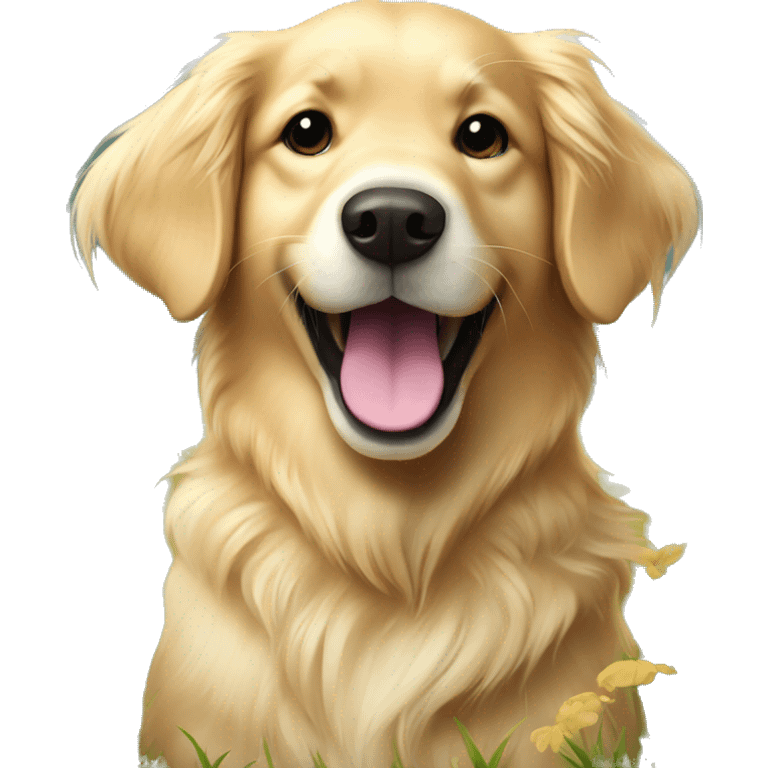 playful golden retriever enjoying nature emoji