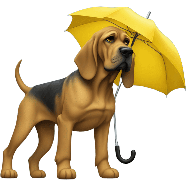 Full body blue and yellow bloodhound in the rain with an umbrella. emoji