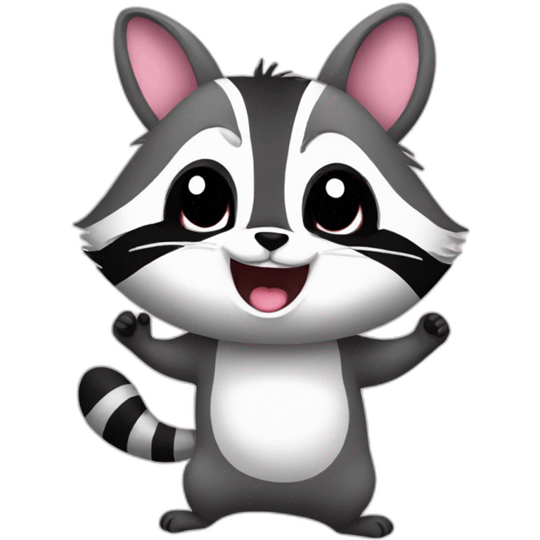 Raccoon with bunny cute dance emoji