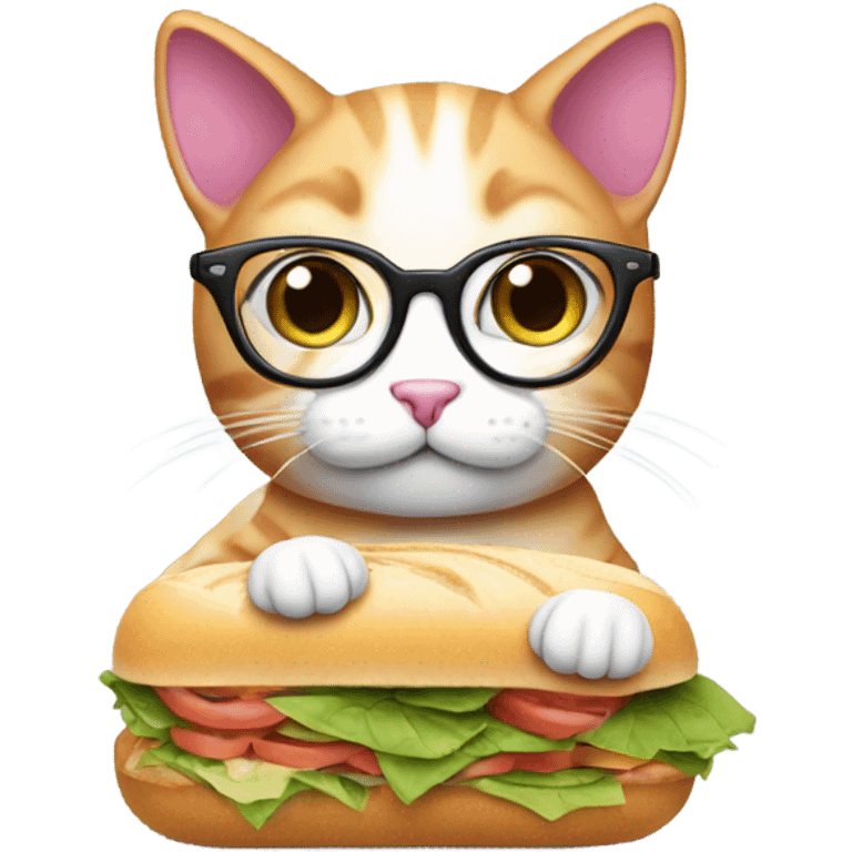 pink cat with glasses eating a bean sandwich  emoji