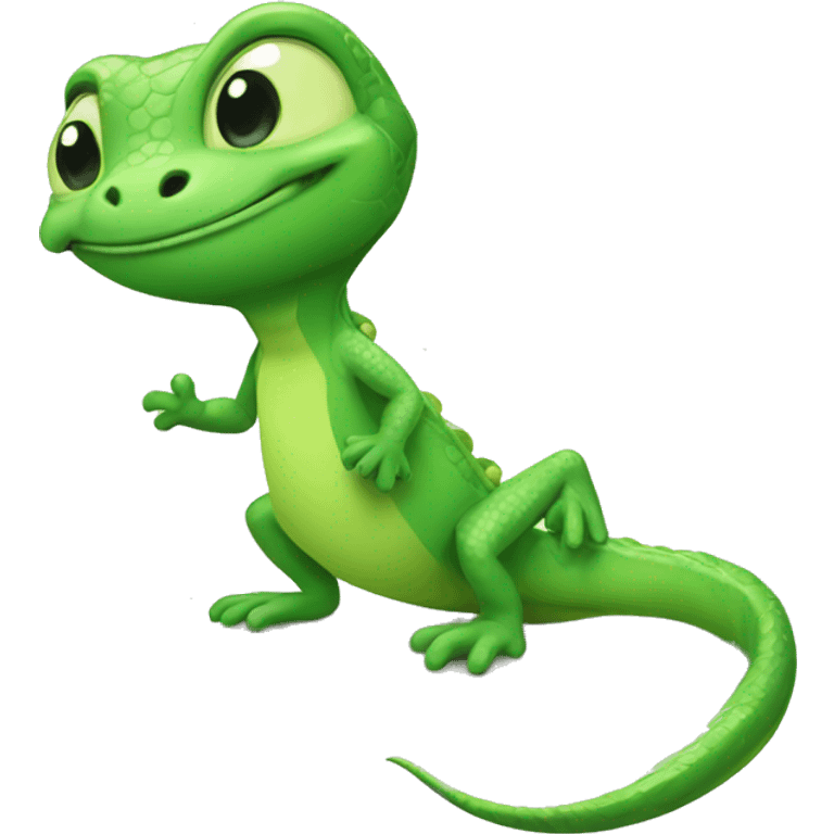 cute green lizard full body with green hearts emoji