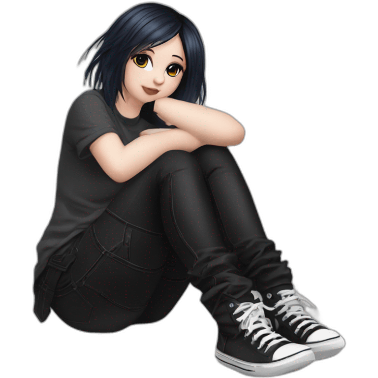 curvy emo girl sits on the floor черная юбка белые трусики рваные полосатые чулки emoji