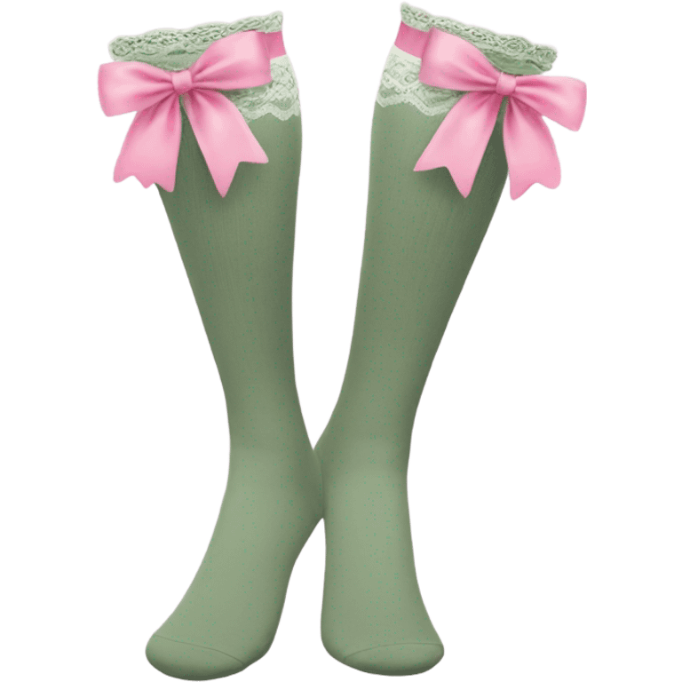 sage green long socks with pink lace and bows emoji