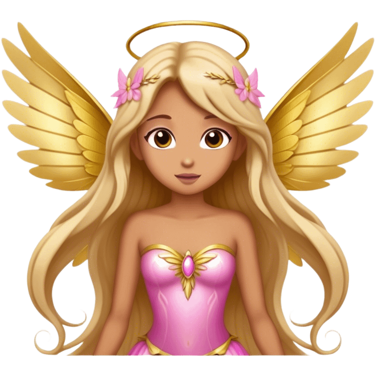 big wings, sun, gold, pink , Beautiful, fairy, long hair emoji