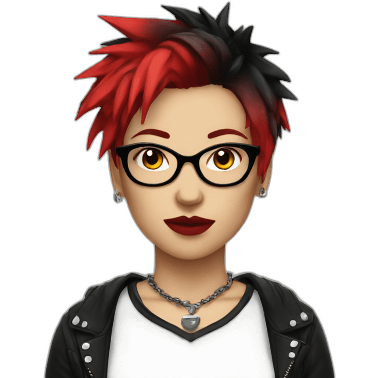 Female punk,sin glasses, red and black short hair emoji