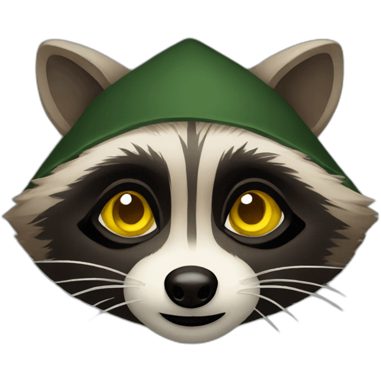 brown raccoon with yellow eyes and a dark green hood emoji