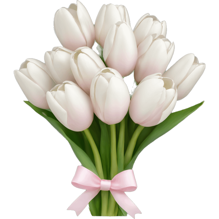 White tulips bouquet with light pink bow  emoji