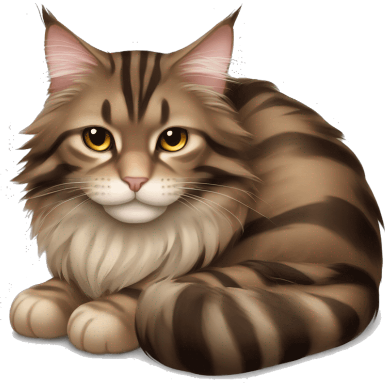 Sleeping cat Maine coon dark brown and light brown stripes emoji