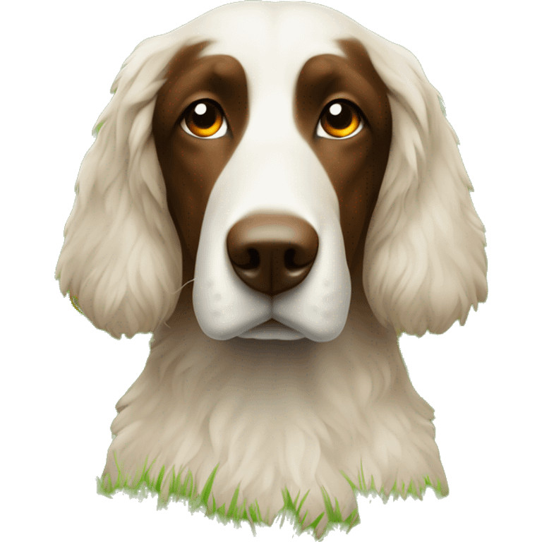 Munsterlander brown snoot with orange collar on grass emoji