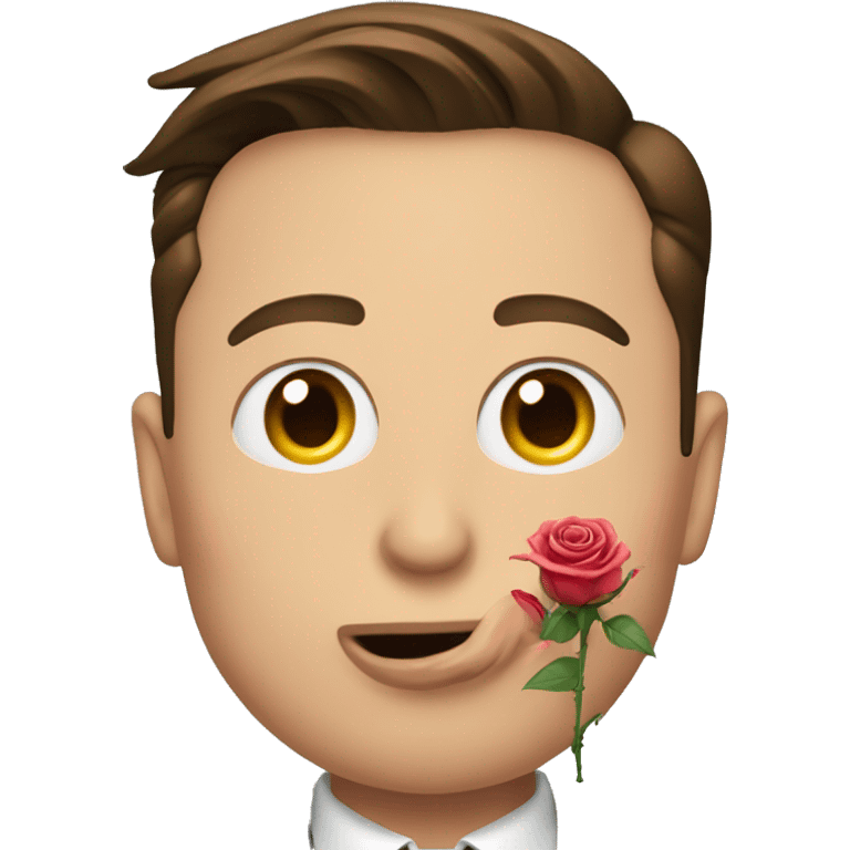 Elon musk with a rose in his mouth emoji