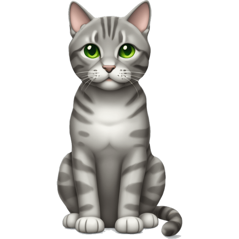 Grey Tabby scotish fold with Green eyes sitting emoji