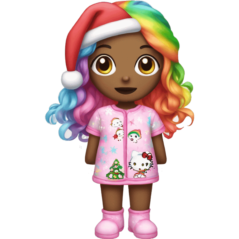 Girl with rainbow hair in hello kitty Christmas pjs emoji