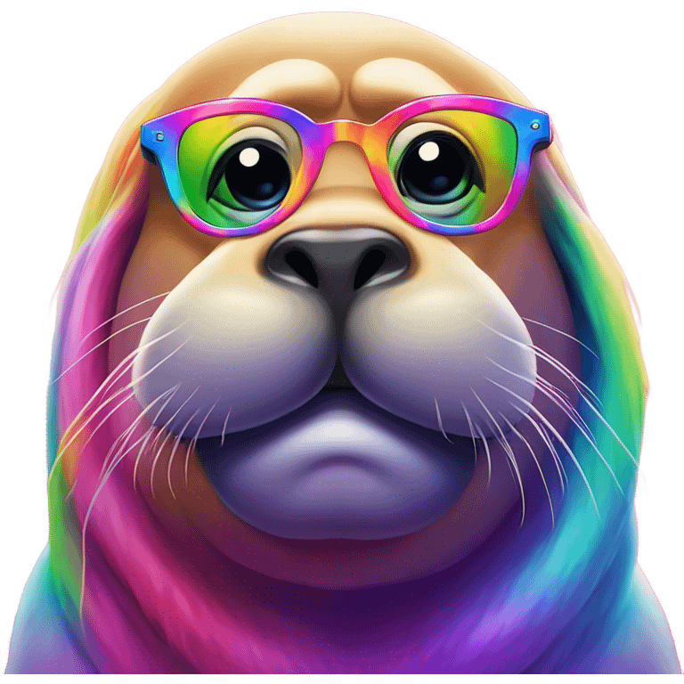 Lisa Frank Walrus wearing rainbow glasses emoji