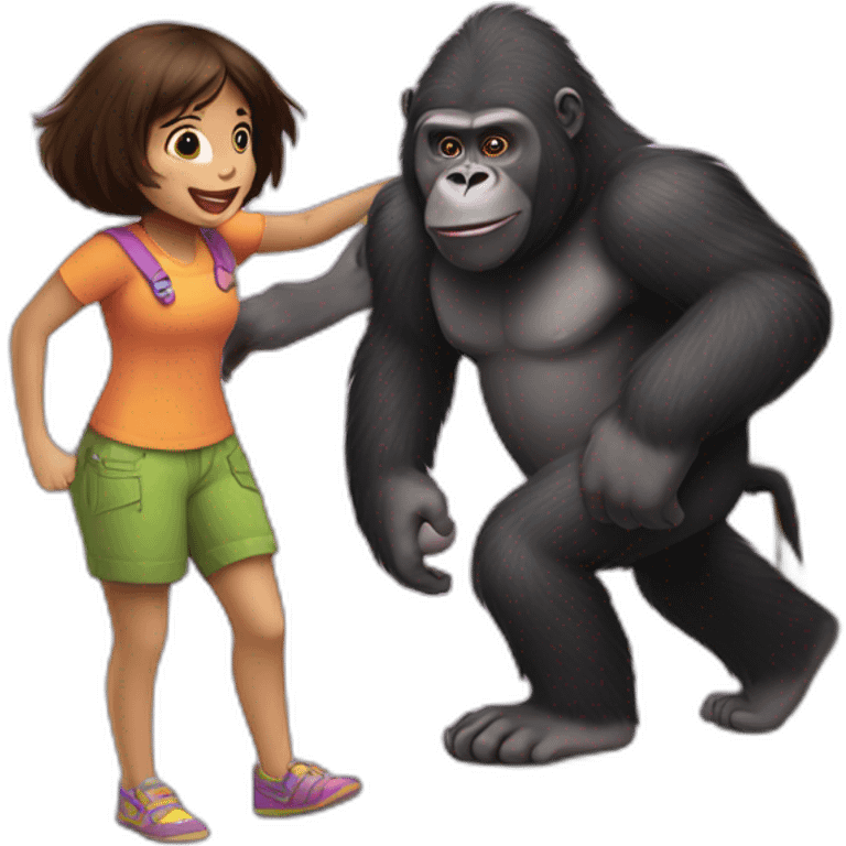 Gorilla carrying dora the explorer towards an open door emoji