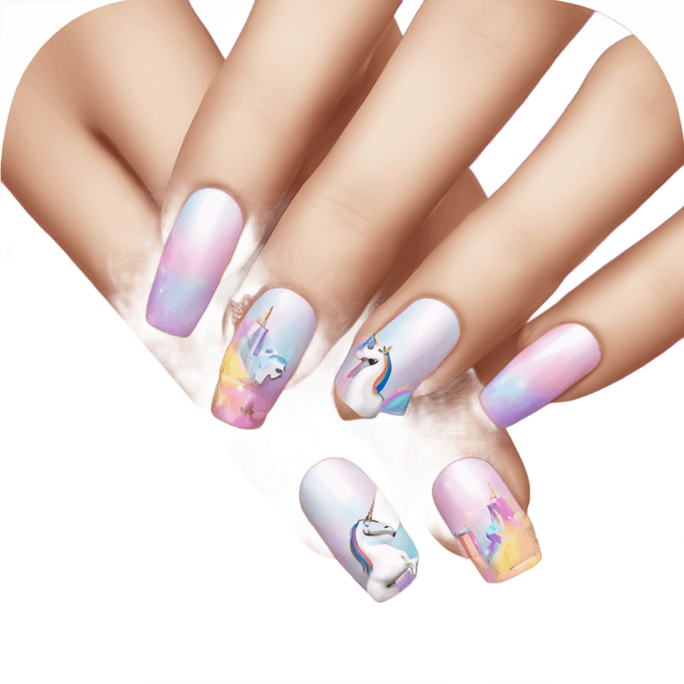 Nails with unicorn  emoji