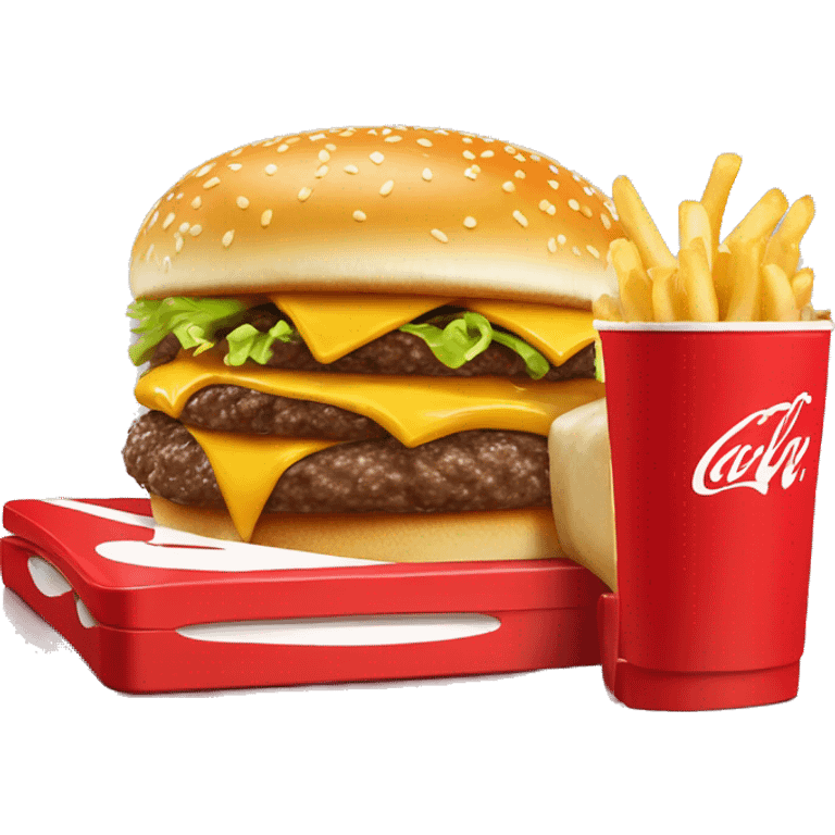 2 cheeseburgers fries and a coke on a red tablet mc donalds emoji