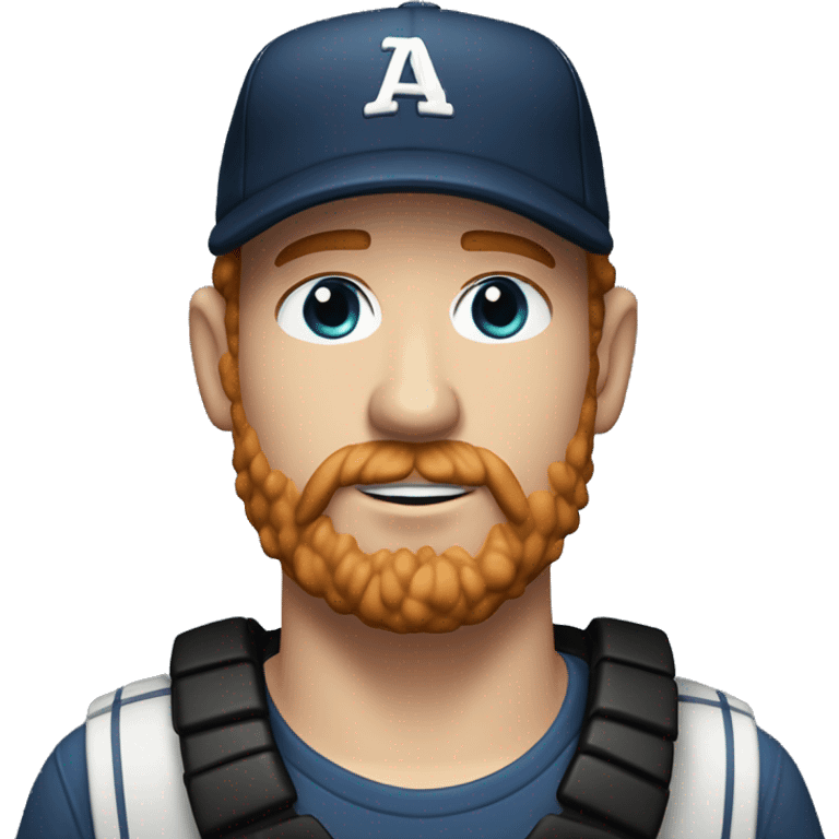 35 years old, male, short curly red hair, black baseball hat, blue eyes, pale complexion, thick beard and thin mustache emoji