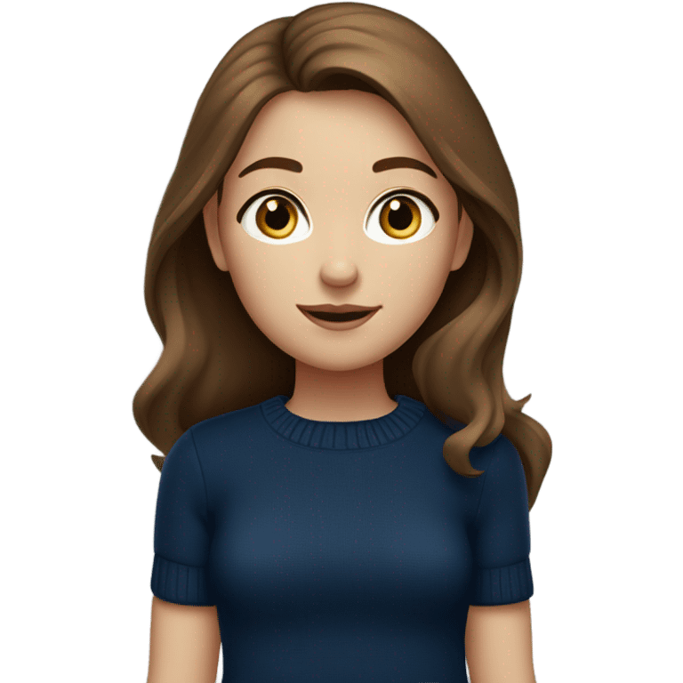 brown haired girl with blue eyes in a navy blue sweater  emoji