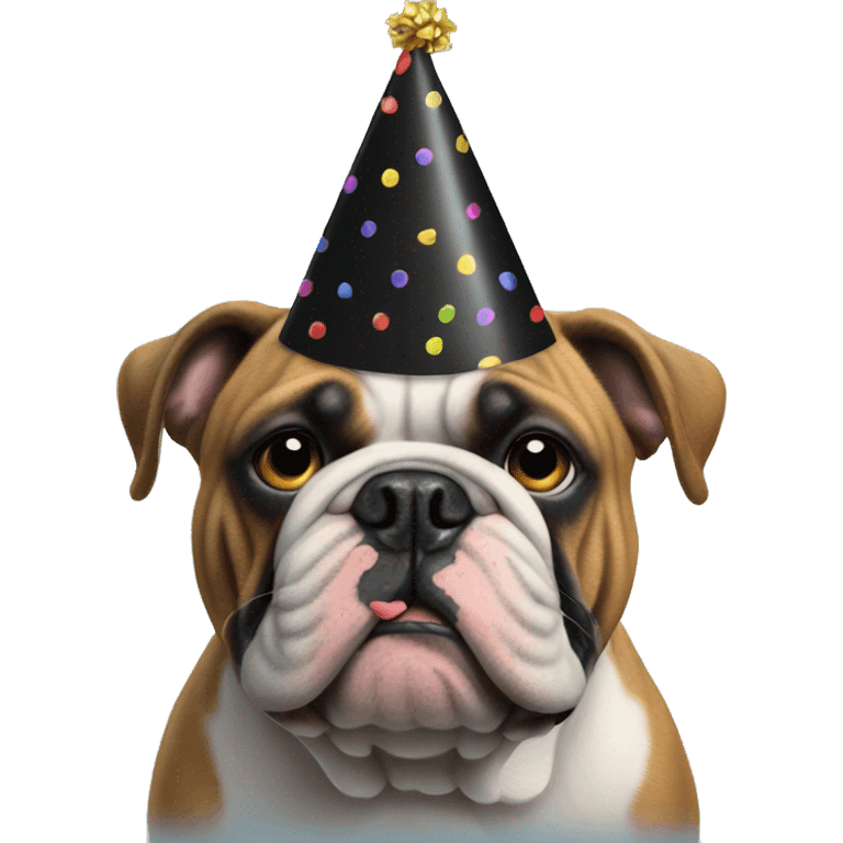 All Black bulldog with a party hat emoji