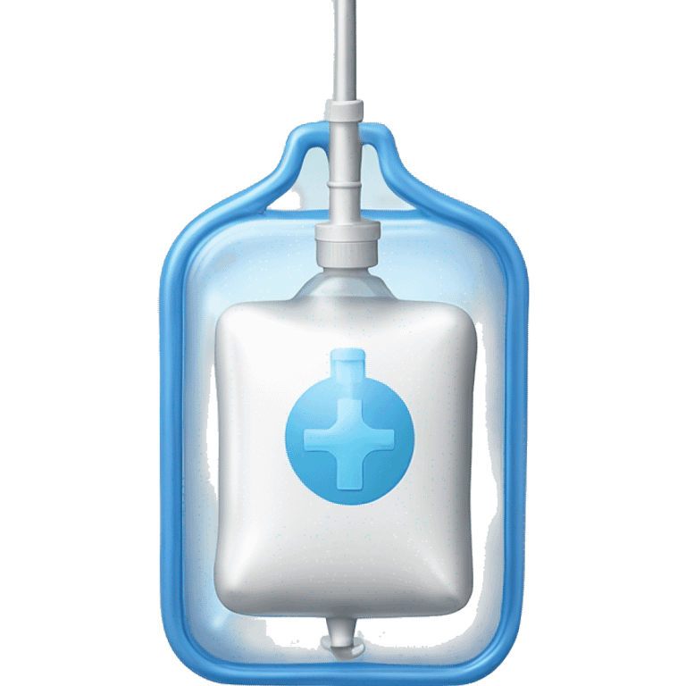 Rectangular transparent plastic iv bag filled with 500ml of fluid hanging on an iv pole in an intensive care unit  emoji