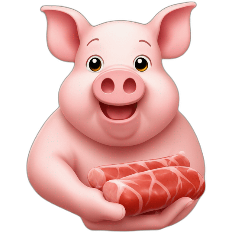 Cochon avec un saucisson dans les mains  emoji