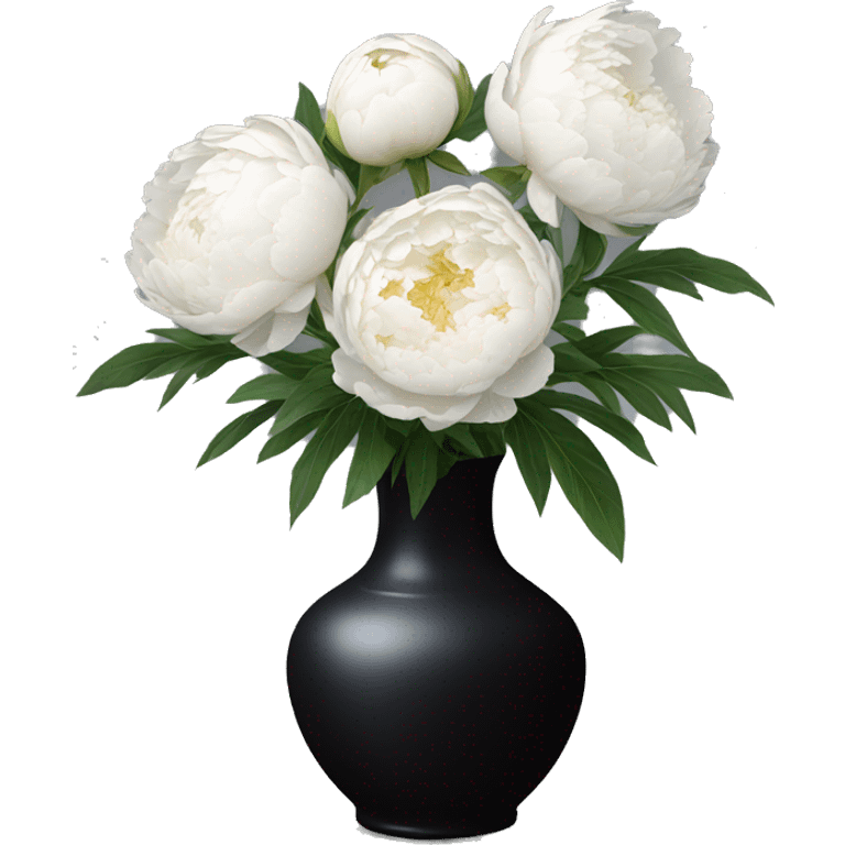 white peonies in a black vase emoji