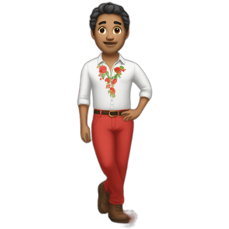 white man with dark hairs with a flower shirt and a red pant emoji