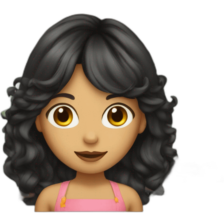 Young girl with long dark hair and curtain bangs cooking emoji