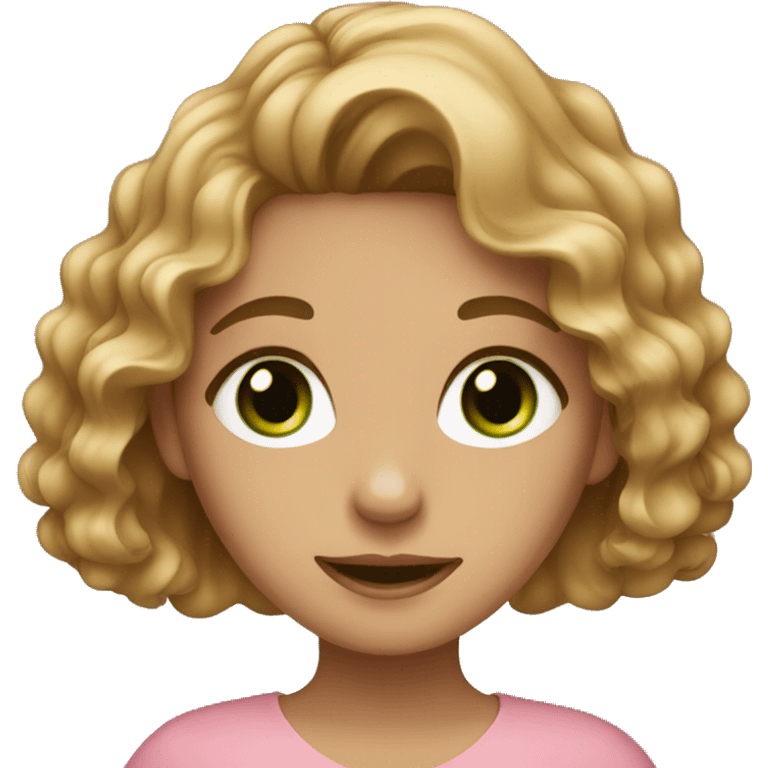 Girl with a pink dress with green eyes and wavy hair light brown emoji