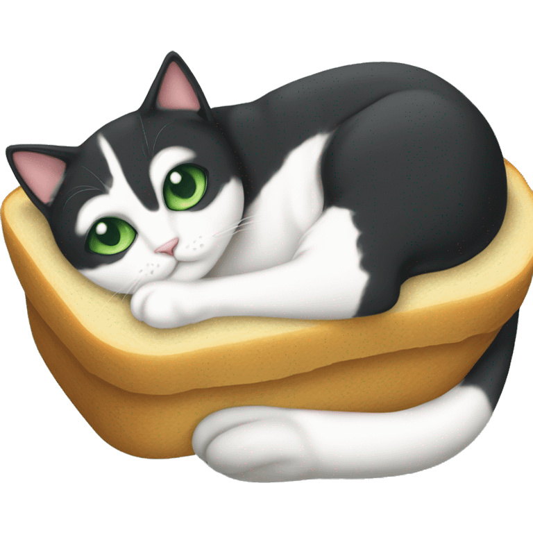 tuxedo cat green eye whole body loafing laying down in a loaf position emoji