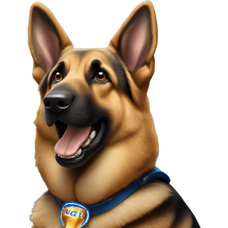 German shepherd with bud light emoji