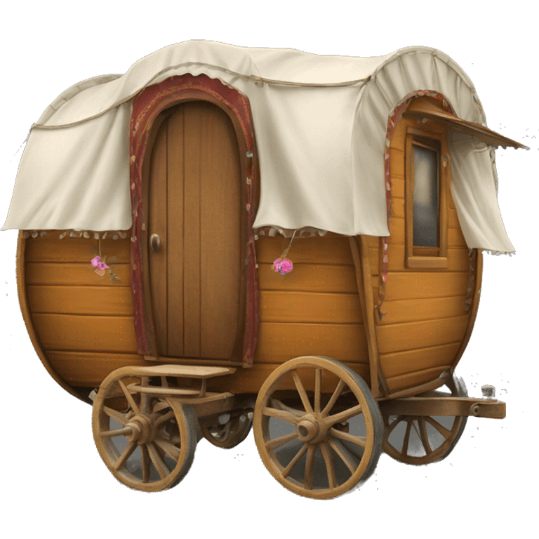 Realistic vintage round gypsy caravan wagon camper emoji