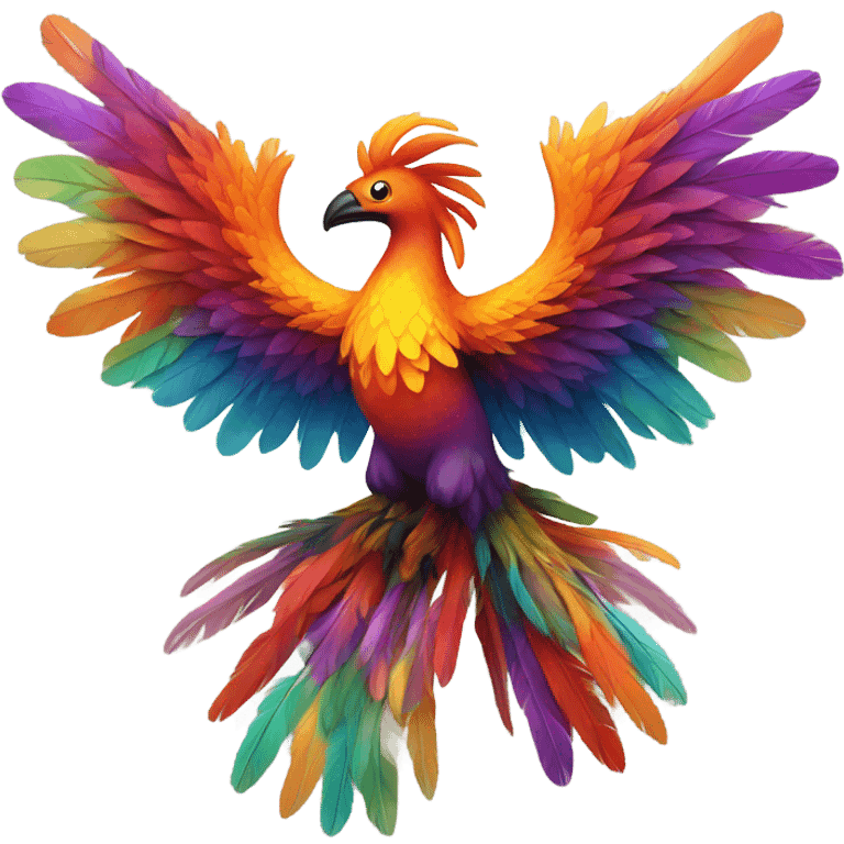 Colorful phoenix with wings outstretched in fine emoji