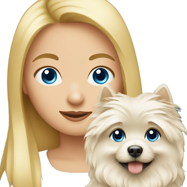 Blonde girl blue eyes holding spitz  emoji