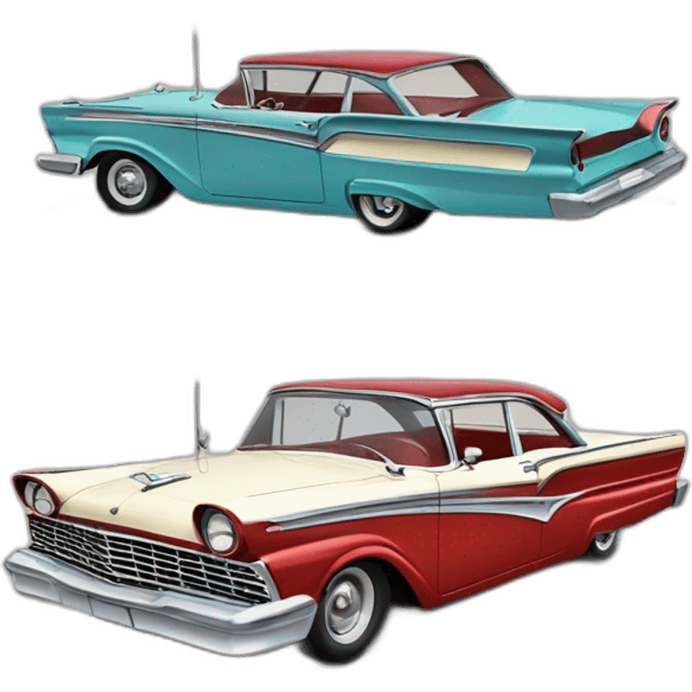 cartoonish drawing of 1957 Ford Fairlane by SpeedHunters; one car; front quarter emoji