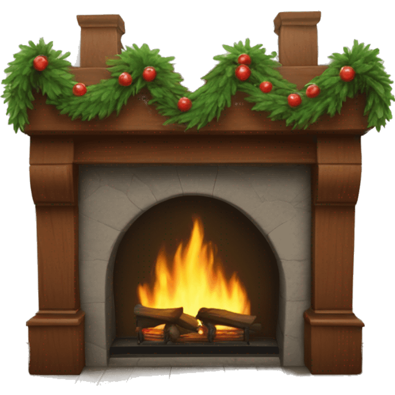 Wooden fireplace with pine garland swayed on top emoji