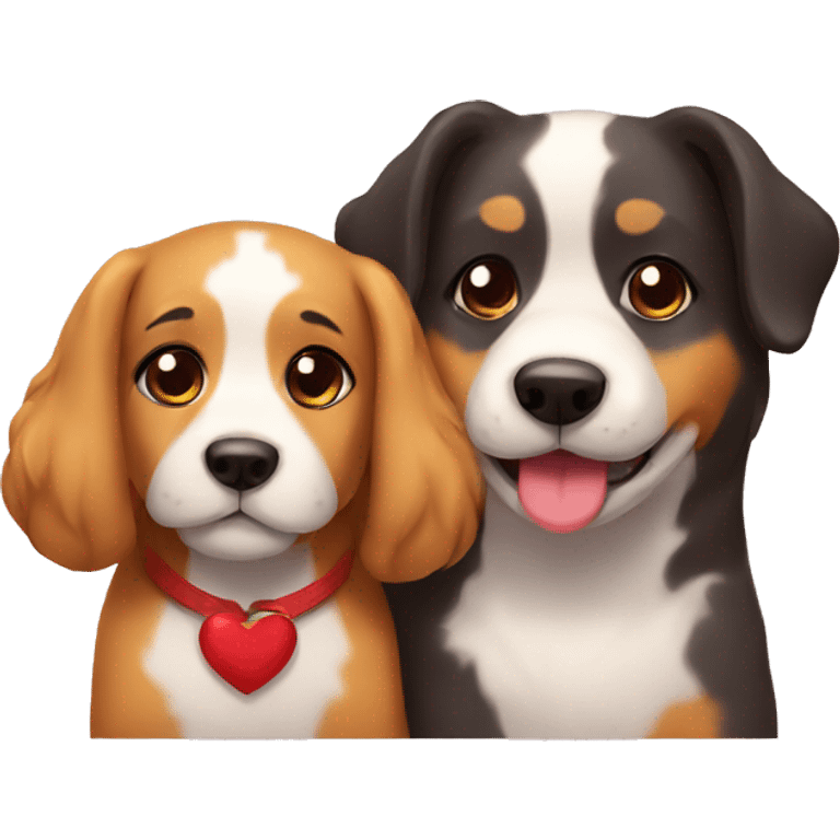 dog couple love with heart emoji