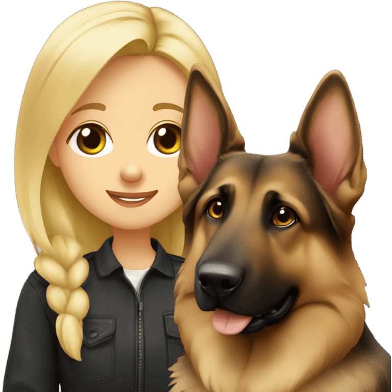 dark brown German shepherd and cute blond girl emoji