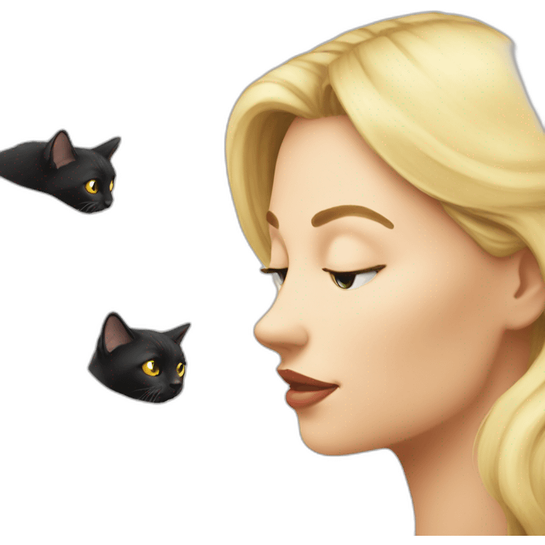 blond woman sniffs black cat emoji