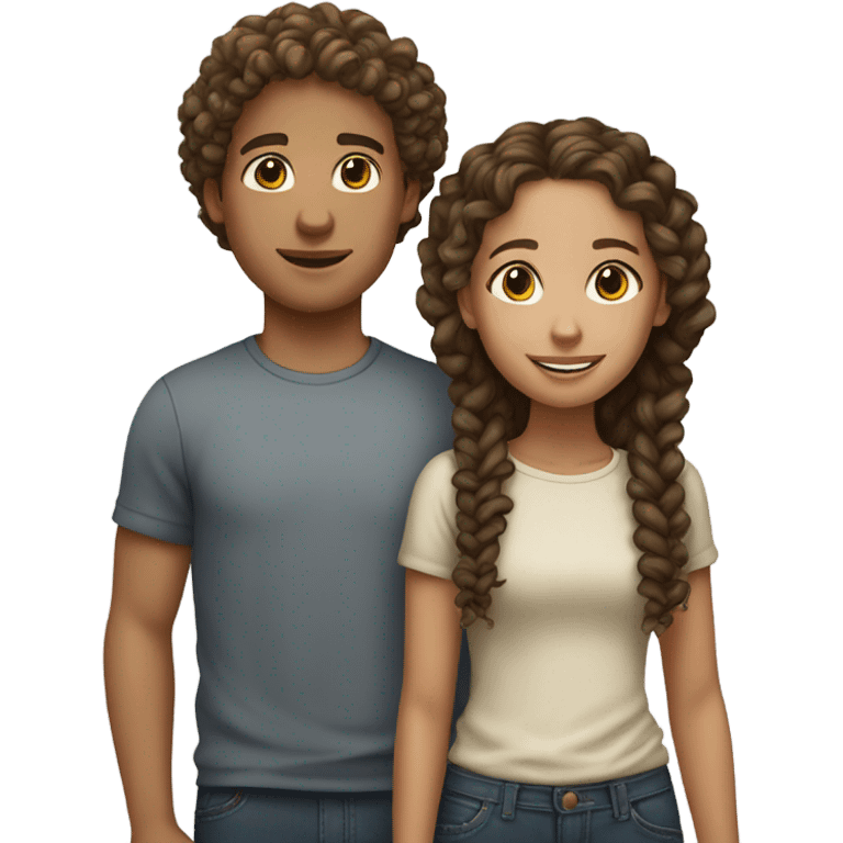 Lightskin boy with curly hair with brown hair girl with braids emoji