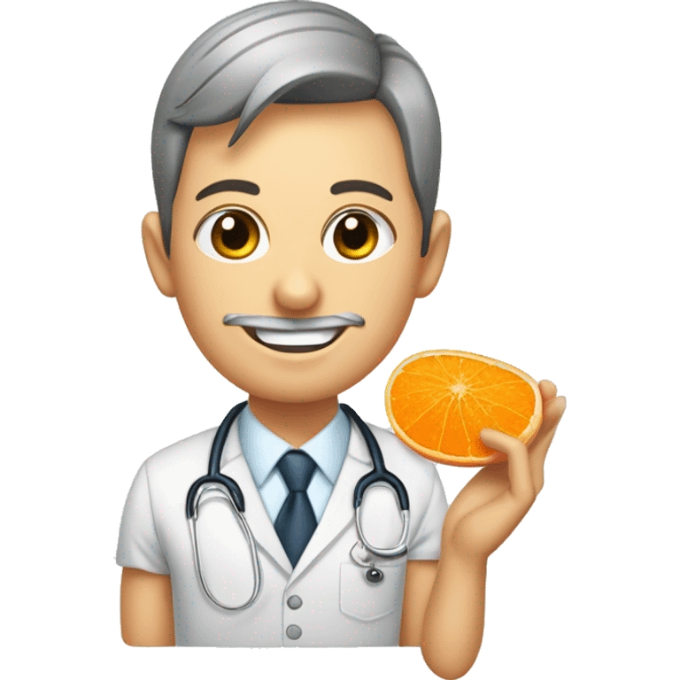 Nutricionista con una naranja y una sandia en dibujo coqueto  emoji