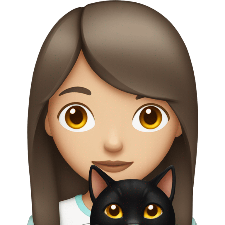 a girl with brown hair holding a black cat with orange eyes emoji