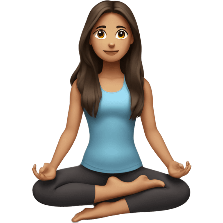 A girl with brown dark long hair and black eyes doing yoga emoji