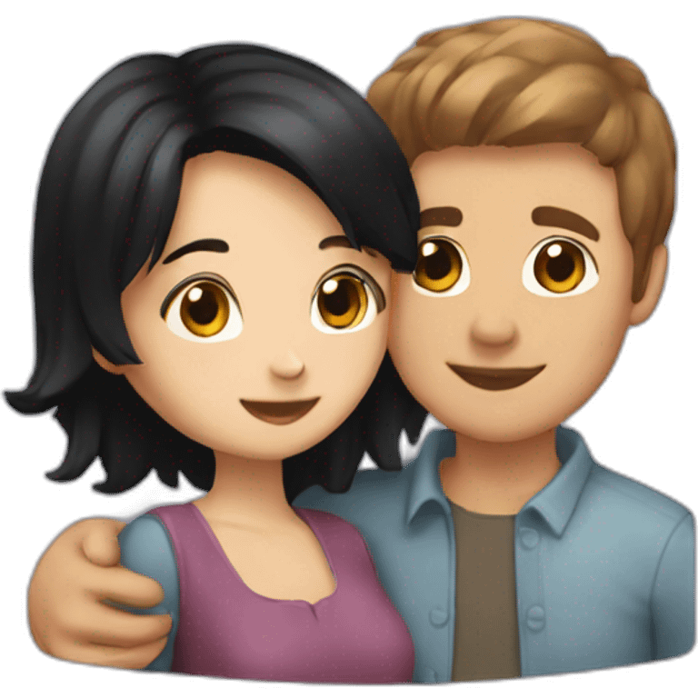 A guy with short brown hair who hugs a girl with black hair emoji