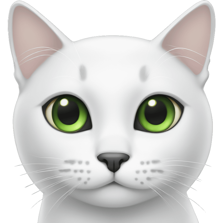 White cat with black ears, black over right eye and green eyes emoji